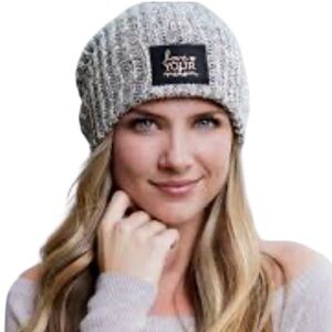 Love Your Melon Hat One Size Unisex Black White Leather Patch Slouchy Toque